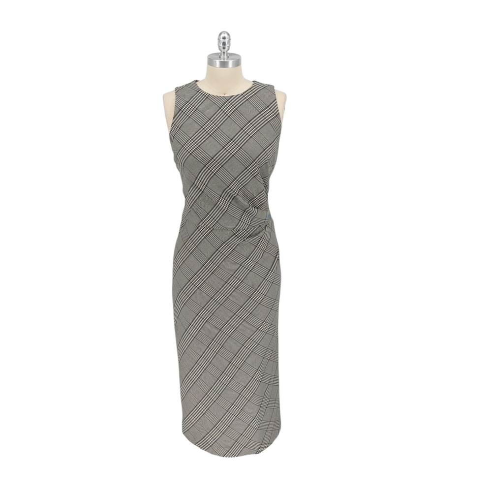01417 Ann Taylor Plaid Midi Dress Gray Size 10T preppy punk Business casual